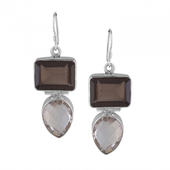 925 silver crystal smoky quartz earrings