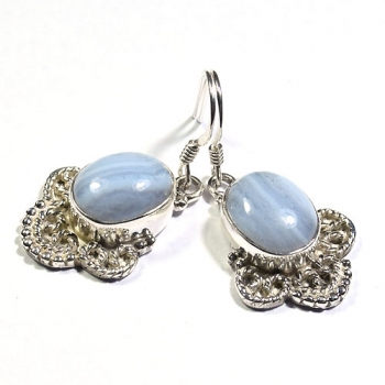 Handmade pure silver single stone drop earrings