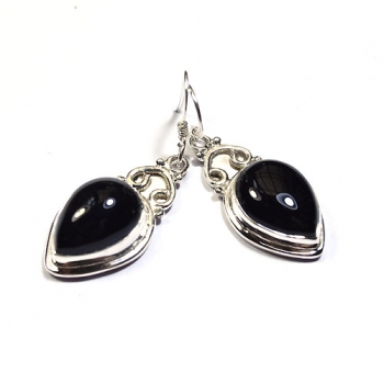 Silver black teardrop stone drop earrings 