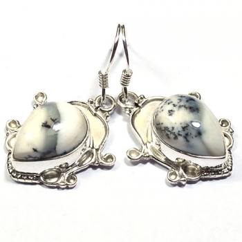 Dendrite agate gemstones sterling silver earrings