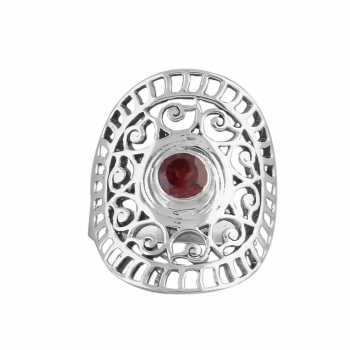 Best selling pure silver red garnet one stone rings jewelryy