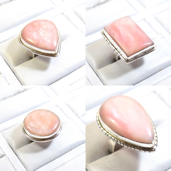 Pink opal sterling silver finger ring