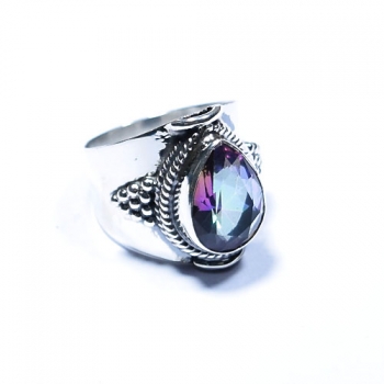 Mystic topaz bohemian style pure silver handmade ring for girls 