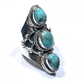 Triple stone natural turquoise top design 925 sterling silver rings for women