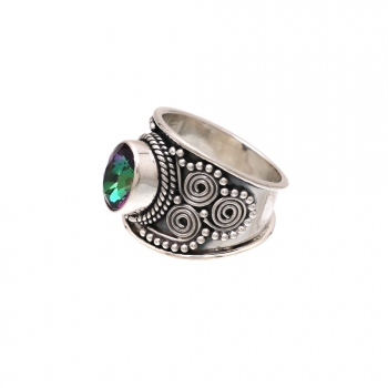 Latest setting oxidized finish sterling silver rainbow mystic topaz handcrafted Indian ring jewellery