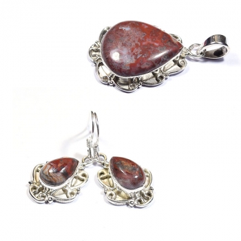 925 silver crazy lace agate jewellery set