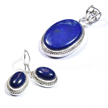 Blue lapis pendant and earrings silver jewellery set