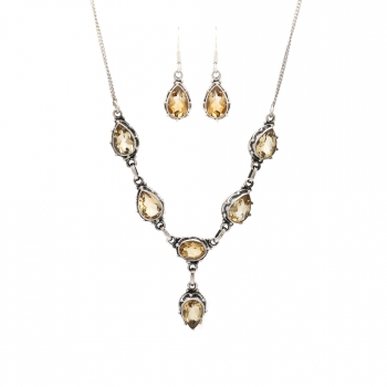 Oxidized finish latest setting pure silver gemstone Indian jewellery set