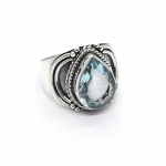 Chic bohemian style blue topaz oxidized finish pure sterling silver handmade ring