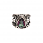 Oxidized finish sterling silver rainbow mystic topaz artisan inspired Indian finger ring