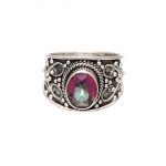 Latest setting oxidized finish sterling silver rainbow mystic topaz artisan inspired Indian finger ring