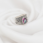 Latest setting oxidized finish sterling silver rainbow mystic topaz artisan inspired Indian finger ring