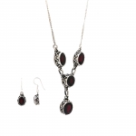 Pure silver red garnet Indian necklace and earrings set