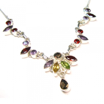 Pure silver multicolor stone necklace